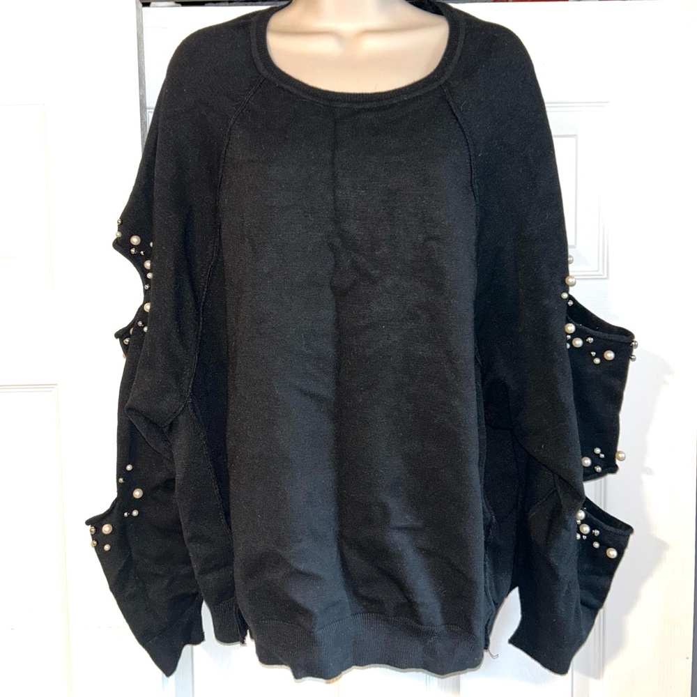 New ZARA KNIT black beaded cut out arm sweater M